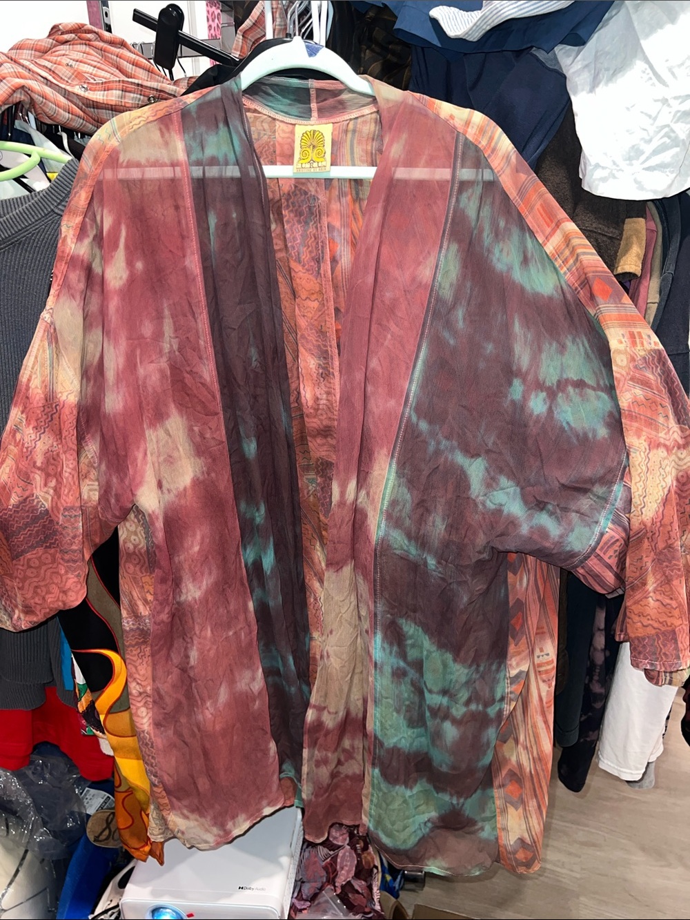 Silk 90s Kristine St RRik Uru Boho Tie-Dye Open Kimono Jacket